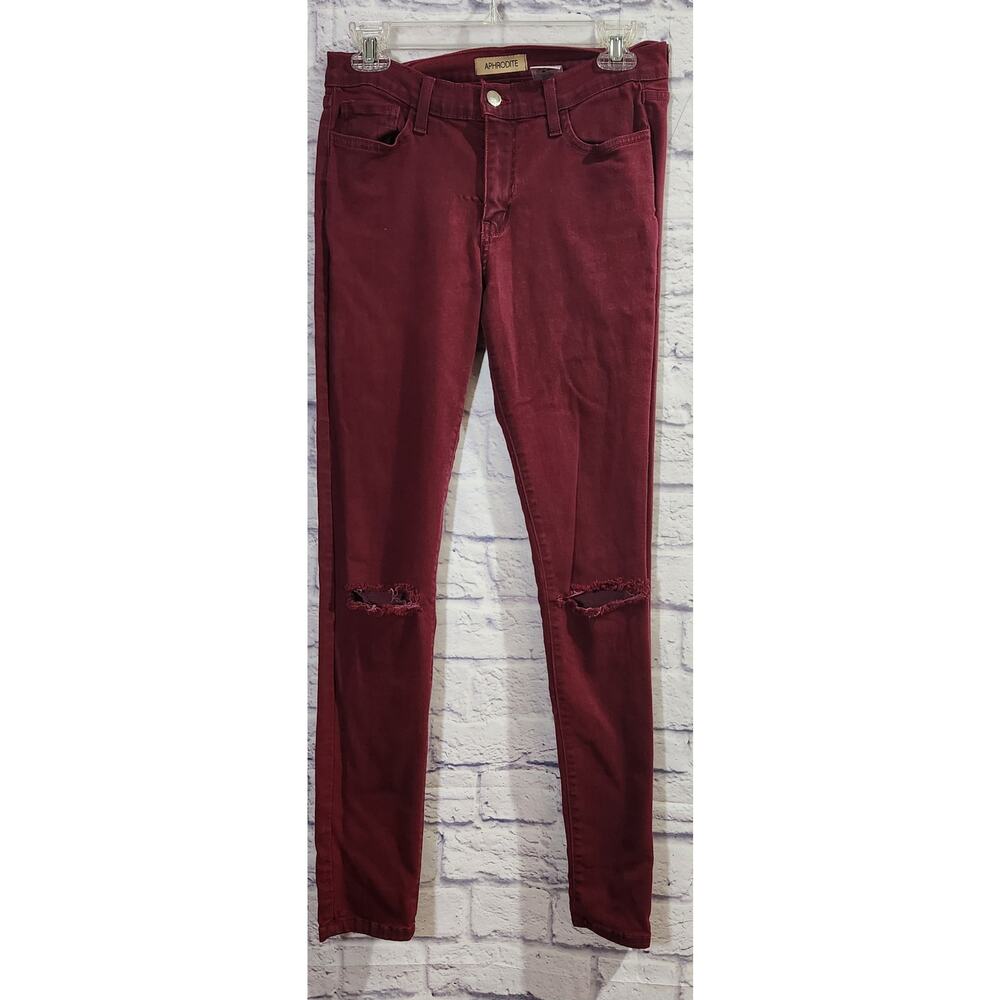 Aphrodite Burgundy High Waisted Skinny Distressed Jeans 9 Lightweight Soft
